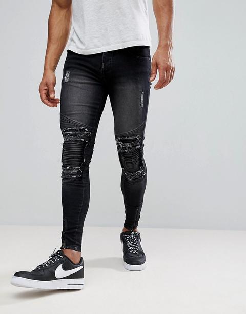 Ascend - Superenge Jeans Im Bikerstil Mit Reißverschlüssen - Schwarz