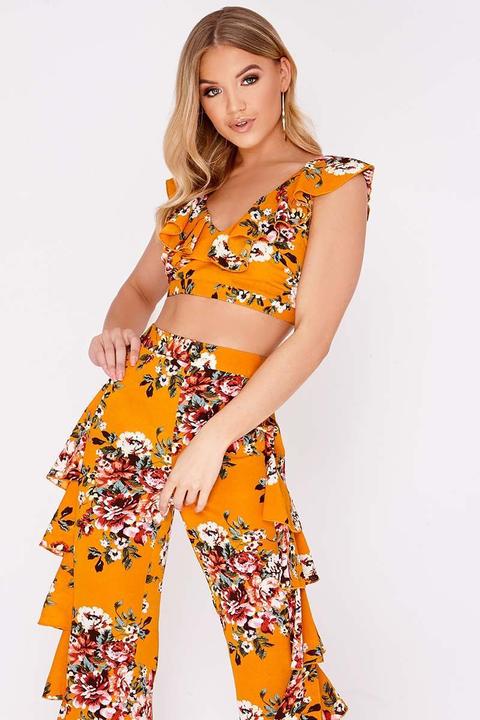 Mustard Tops - Billie Faiers Mustard Floral Frill Co Ord Top