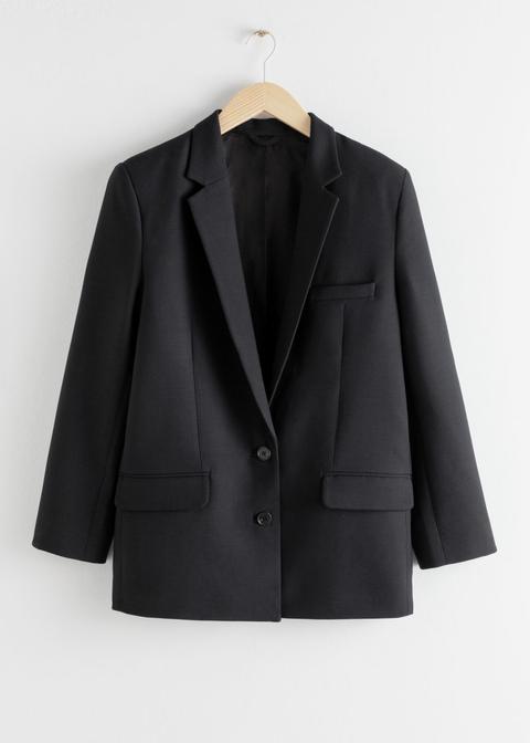 Tailored Dobby Oversized Blazer - Black