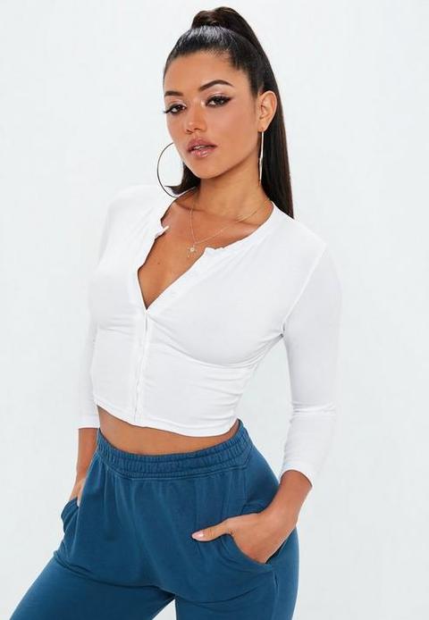 White Button Front Crop Top, White