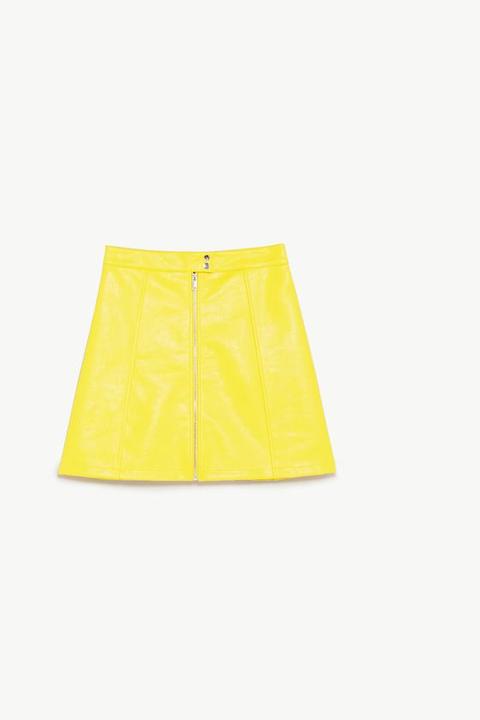 zara yellow leather skirt