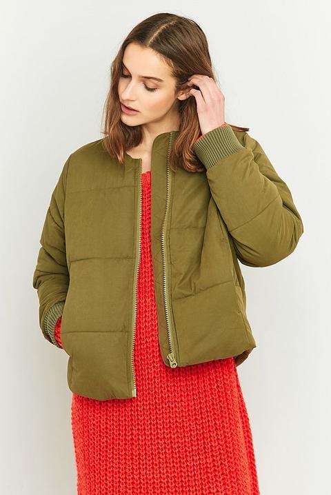 Light Before Dark Collarless Khaki Puffer Jacket