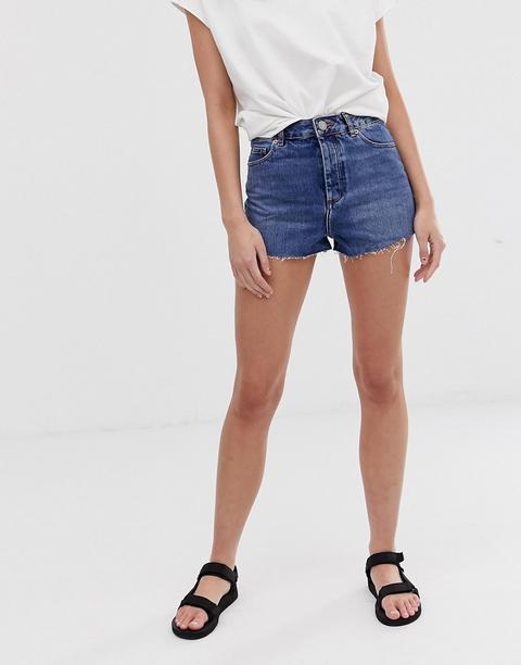 Asos Design Denim Short With Raw Hem In Vintage Blue