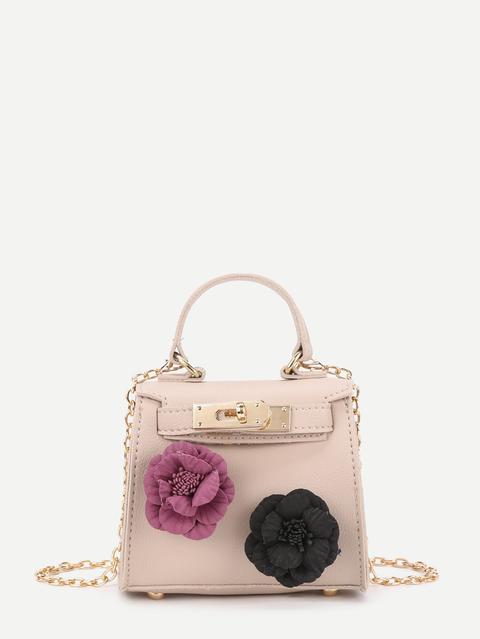 Borsa Da Spalla Di Pu Con Applique Di Fiore