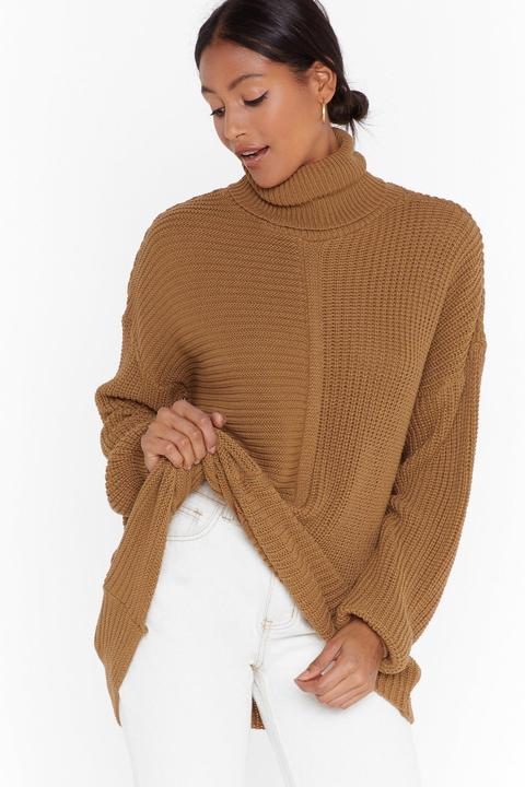 Womens Pull Ample En Grosse Maille J'attends Qu'une Chose - Beige - L, Beige