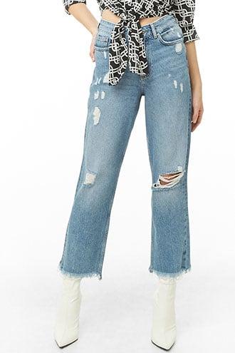 Forever 21 Distressed Frayed Ankle Jeans , Denim