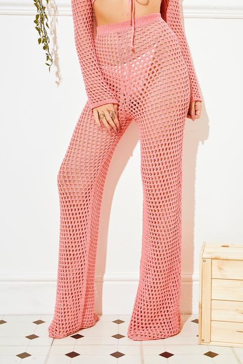 Gabriella Coral Crochet Wide Leg Trousers