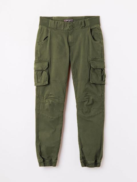 Pantalone Cargo In Twill Stretch Verde Militare Chiaro