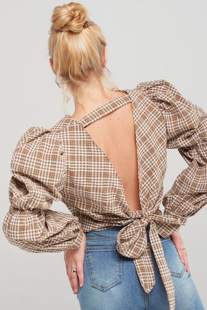 Yoana Puffed Plaid Blouse