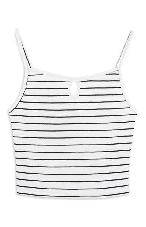 White And Black Stripe Keyhole Cami