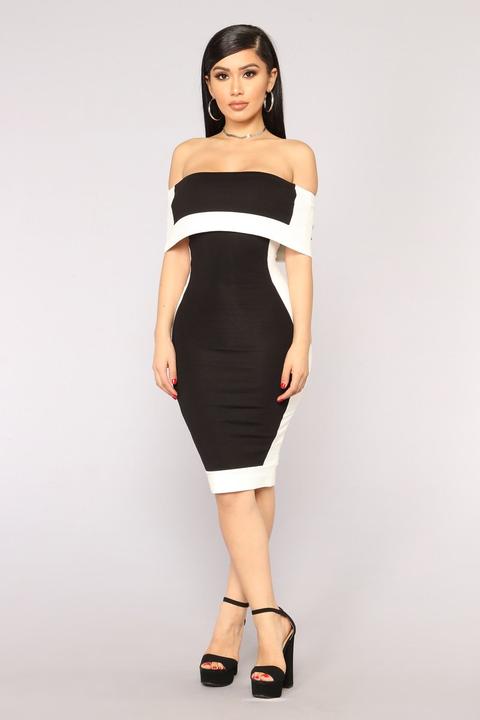 Olivia Off Shoulder Dress - Black/white