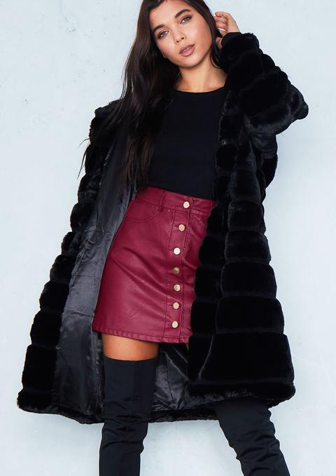 longline faux fur coat black