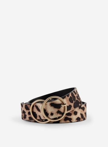 Womens Multi Coloured Leopard Print Engraved Circle Belt- Leopard, Leopard