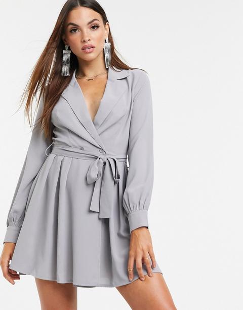 Missguided - Vestito Camicia A Pieghe Con Allacciatura Laterale Grigio - Grigio