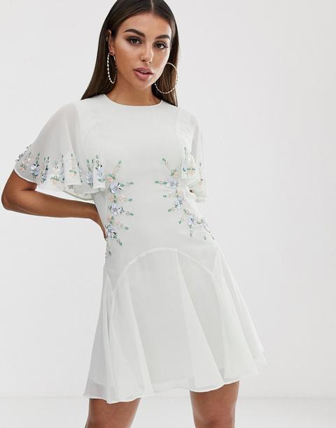 Minivestido Skater Con Abertura Y Adornos De Asos Design-verde
