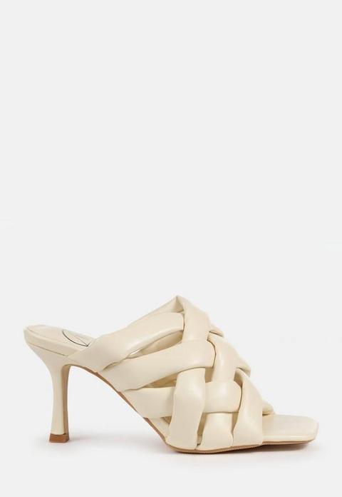 Cream Padded Woven Cross Over Mules, Cream