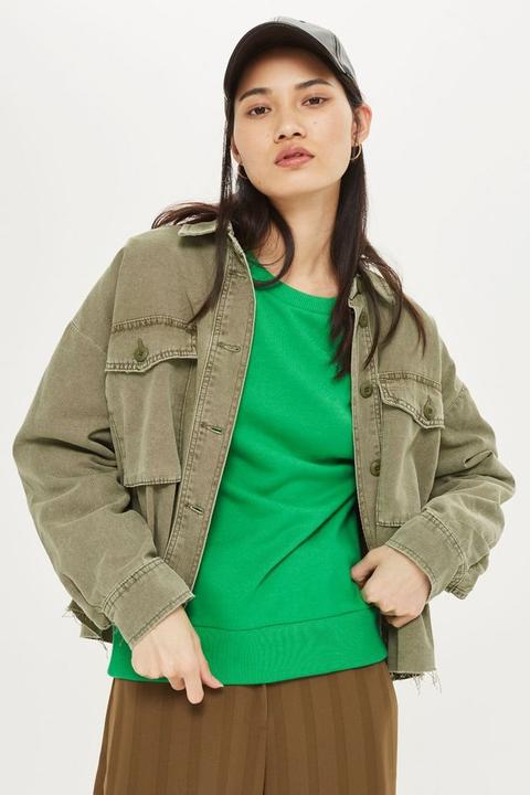 Raw Hem Crop Shacket