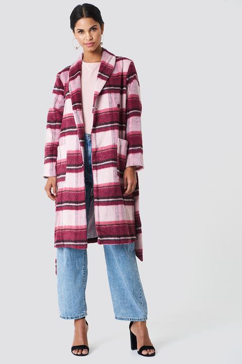 Na-kd Checked Plaid Coat - Pink