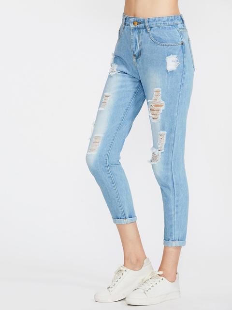 Distress Cuffed Crop Jeans