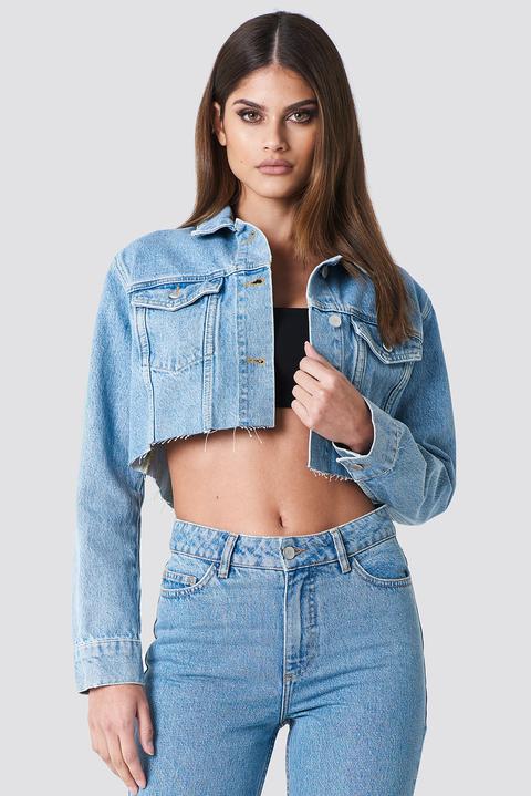 Sahara Ray X Na-kd Short Raw Hem Denim Jacket - Blue