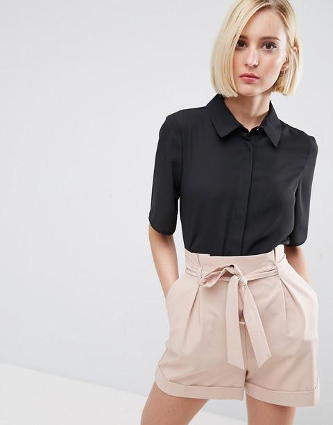 Asos Design - Camicia Morbida A Maniche Corte - Nero