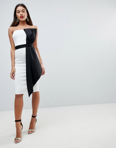 Asos Mono Bow Front Bandeau Midi Bodycon Dress - Mono