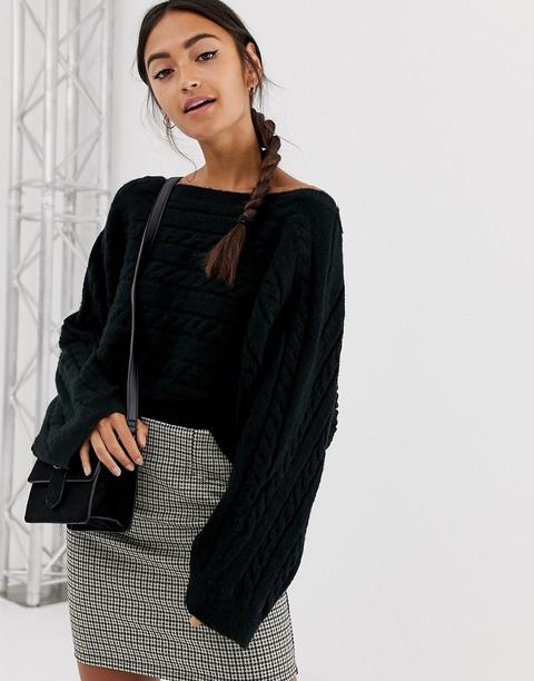 Asos Design - Maglione Lavorato Corto A Trecce Orizzontali - Nero