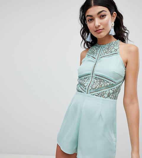 Prettylittlething - Tuta Corta Con Pizzo - Verde