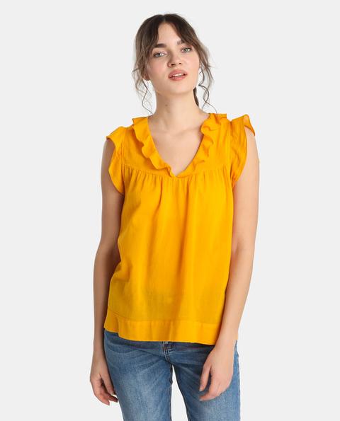 Indi & Cold - Blusa Mostaza De Mujer Con Volantes