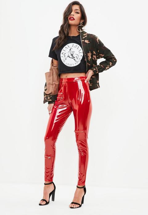 Femme Luxe Roxi Red High Shine Vinyl Pu Trousers 1  Killer Fashion