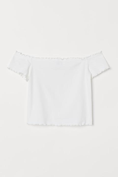 H & M - Top Corto A Spalle Scoperte - Bianco