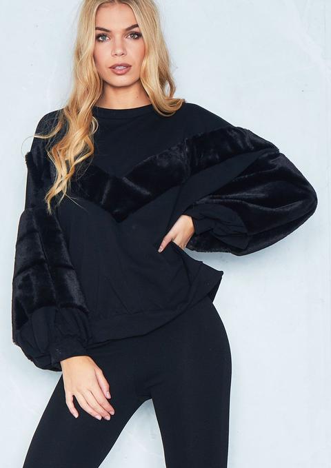 Samantha Black Oversized Faux Fur Sleeve Jumper