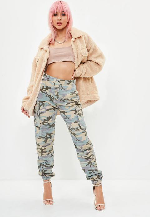 Petite Premium Camo Printed Cargo Trousers, Grey