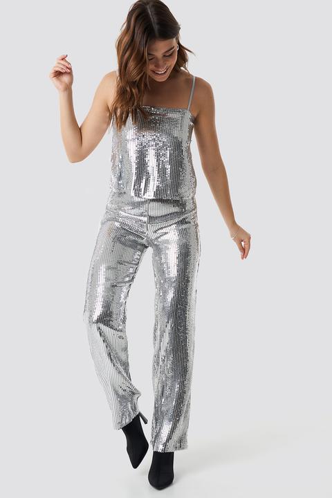 Sparkle Striped Flared Pants Silver