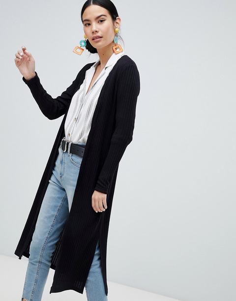 New Look - Cardigan Lunghezza Media A Coste Nero - Nero