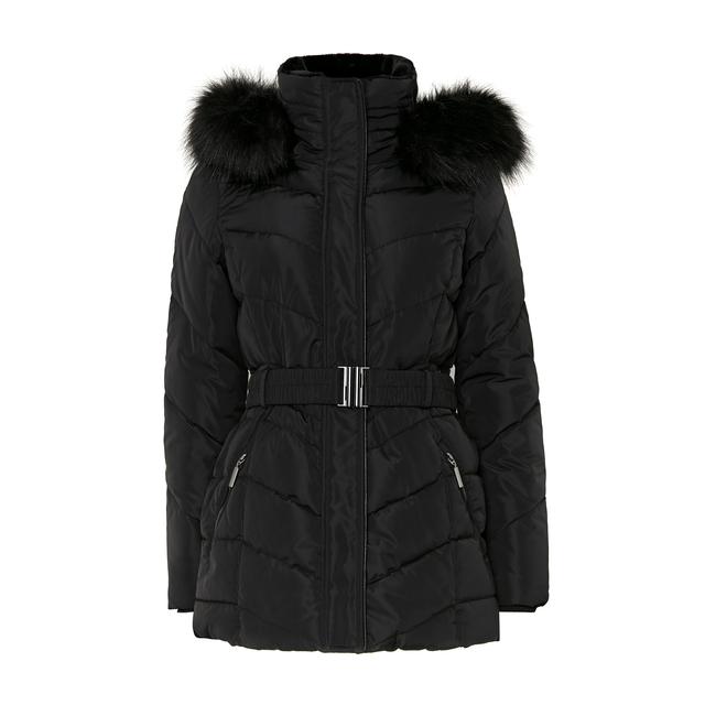 Short Belt Detail Padded Coat 
