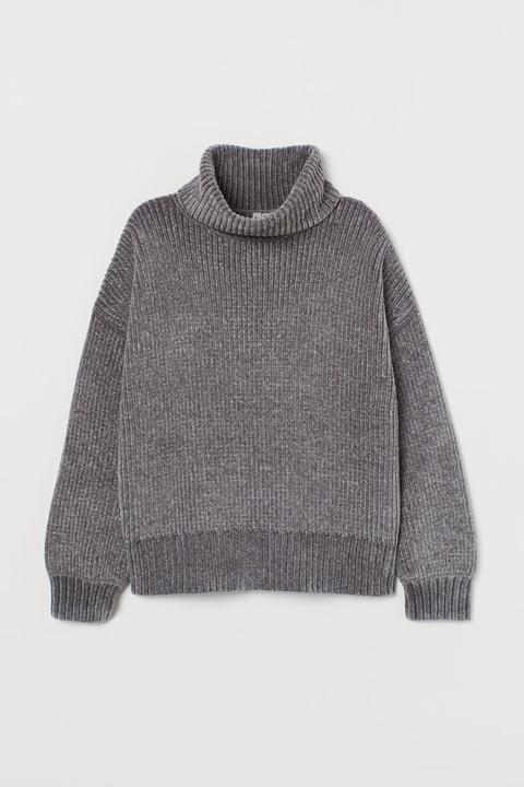 Oversized Polo-neck Jumper - Grey
