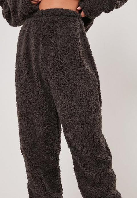 Dark Grey Borg Teddy Oversized Joggers 