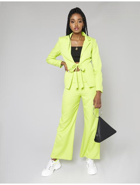 Green Tie Front Blazer And Wide Leg Trouser Suit