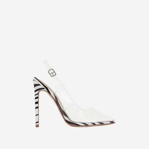 Seamless Perspex Heel In Zebra Print Patent, Black