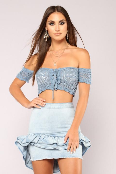 Here To Stay Crochet Top - Blue