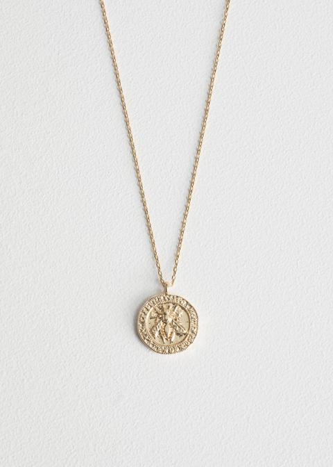 Bee Embossed Pendant Necklace - Gold