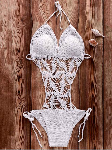 Openwork Plunge Crochet One Piece Swimwear