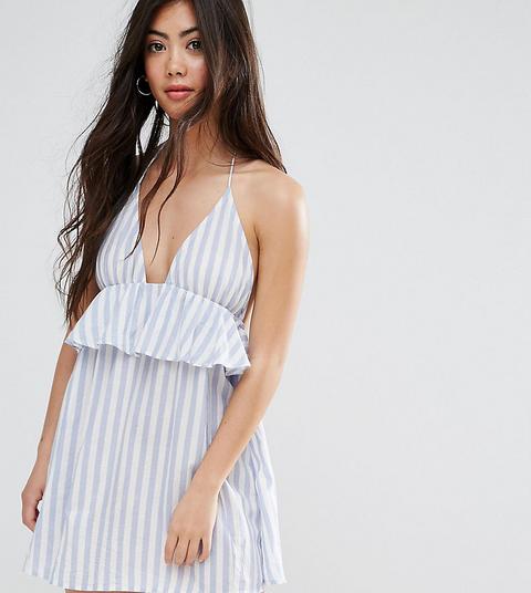 Vestido Veraniego De Playa Con Cuello Halter Y Volante A Rayas De Asos Petite