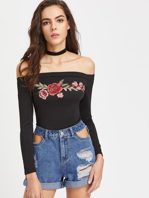 Top Con Appliques Ricamati