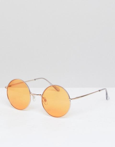 Gafas De Sol Redondas En Dorado Con Lentes Naranjas De Asos