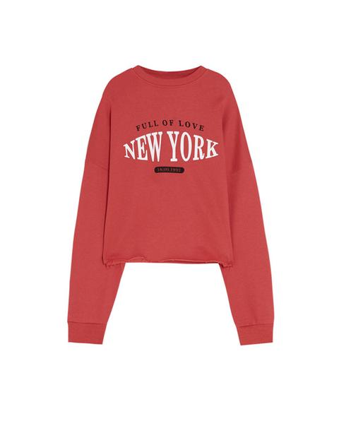 Sudadera Cropped Roja Con Texto