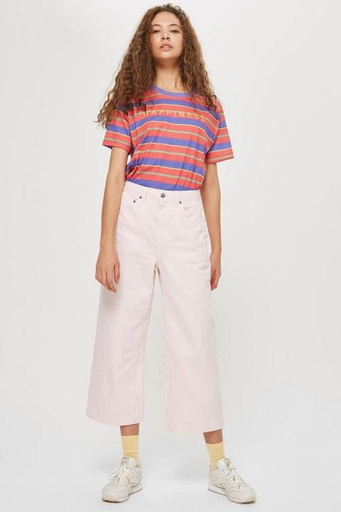 Womens Pink Cropped Wid Leg Jeans - Pink, Pink