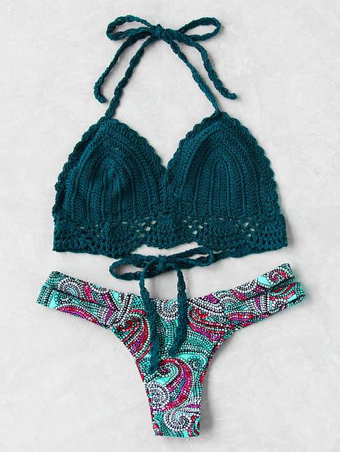 Conjunto De Bikini Tejido Con Estampado De Gráfico