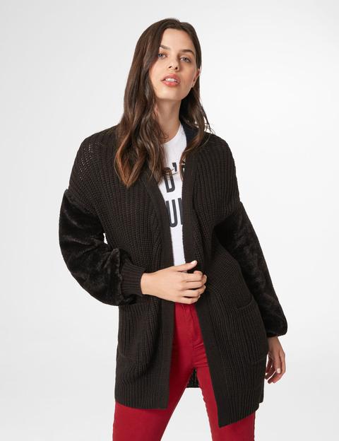 Cardigan Nero Bi-materiale